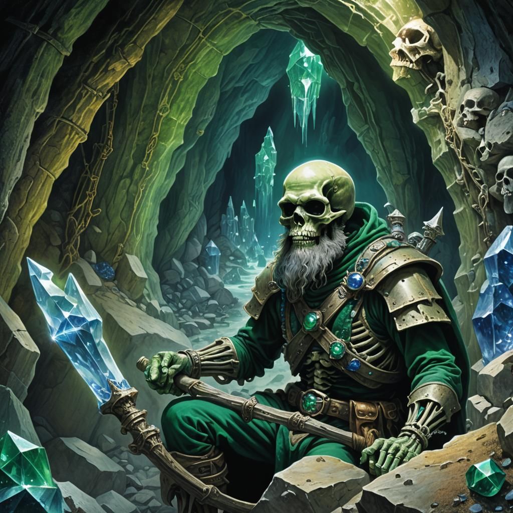 Skeleton Dwarf Crystal Miner in Mystical Cave