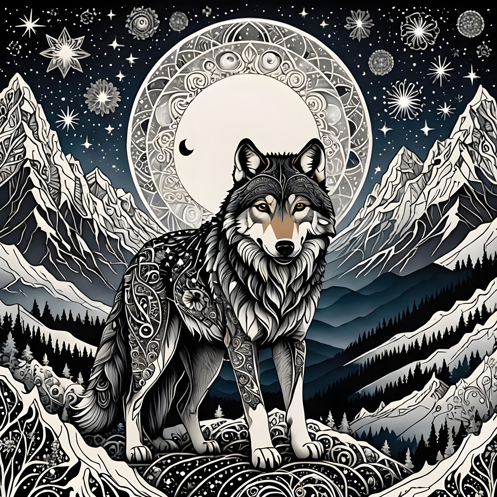 Fractal Wolf Escapes Celestial Mountains