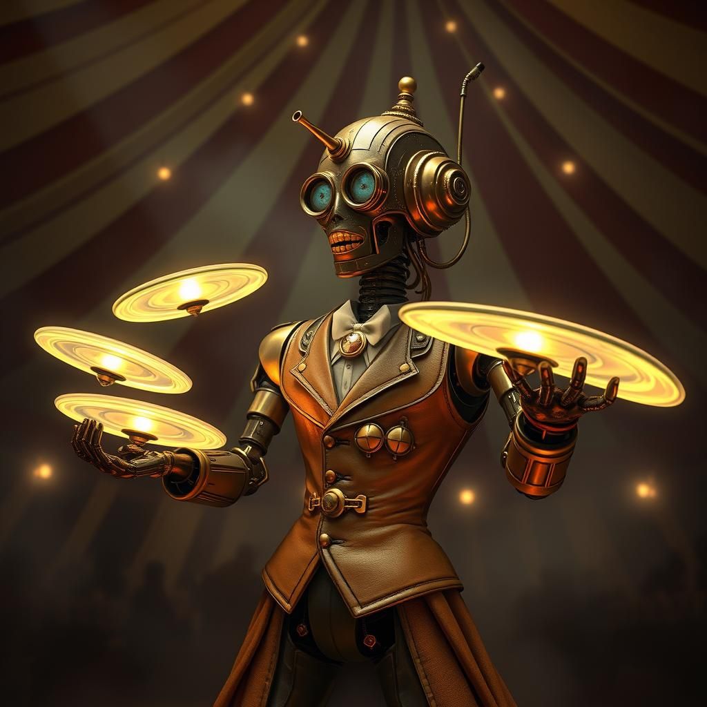 Steampunk Robot Juggler in Glowing Circus