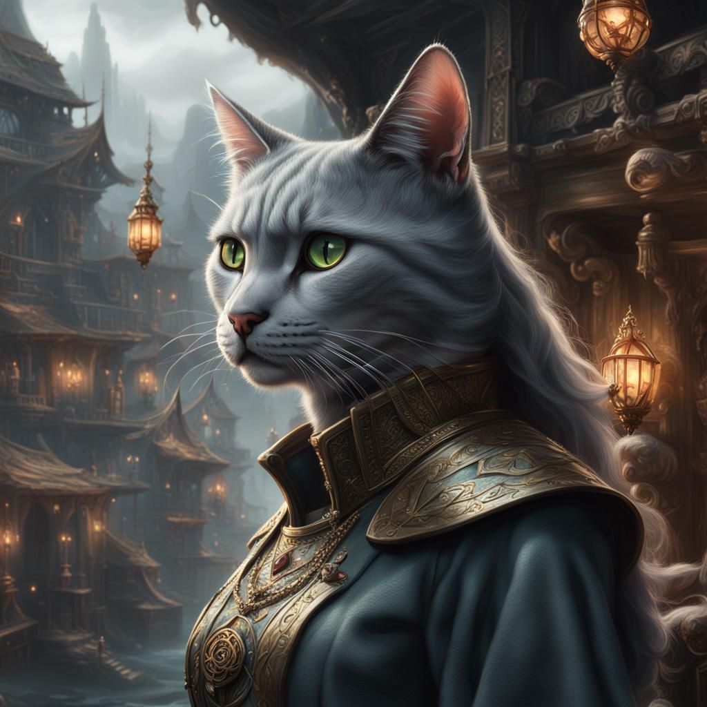 Epic Grey Catfolk Kineticist Digital Matte Painting