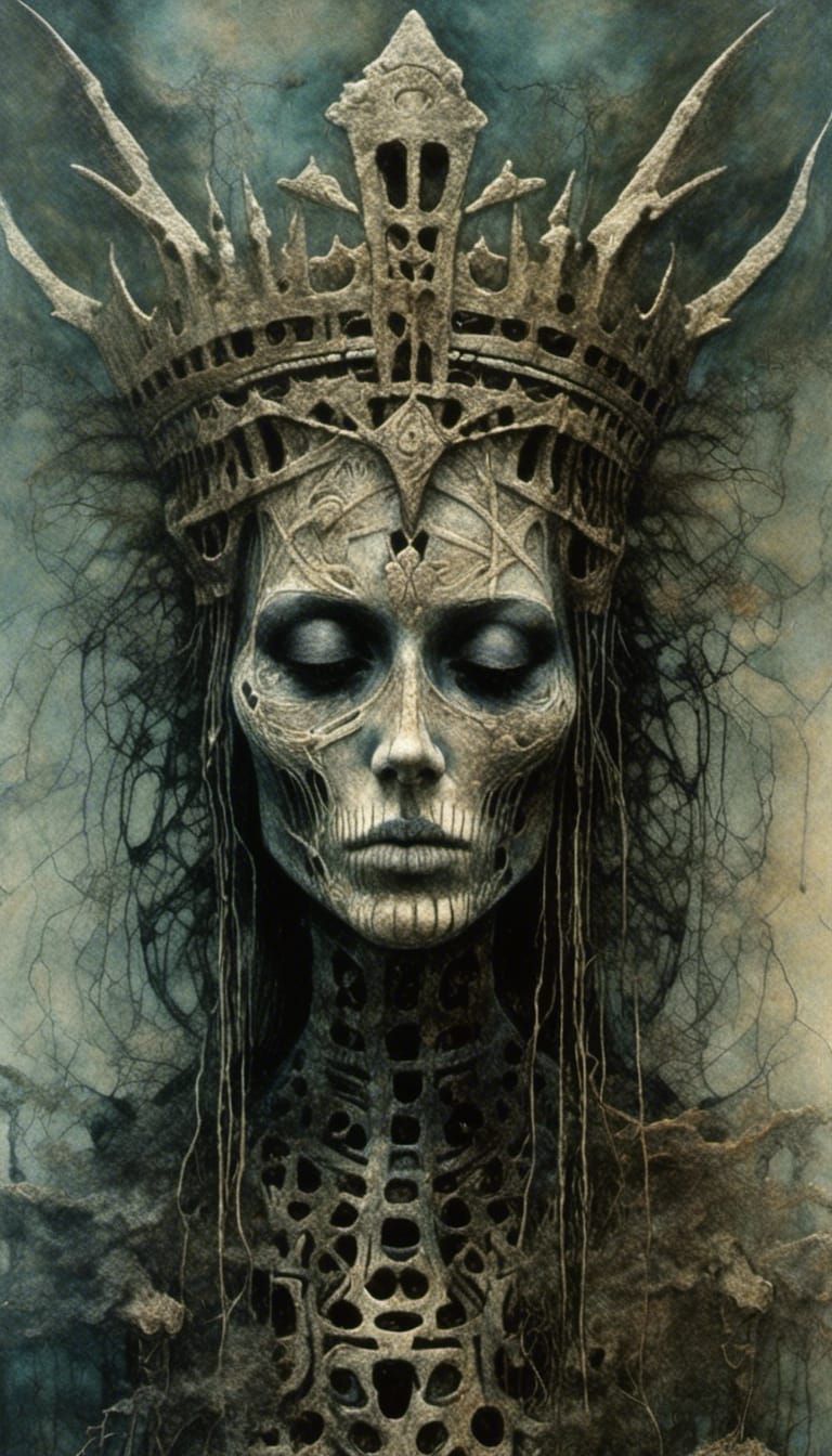 Viking Mermaid Queen of Death Portrait in Macabre Style