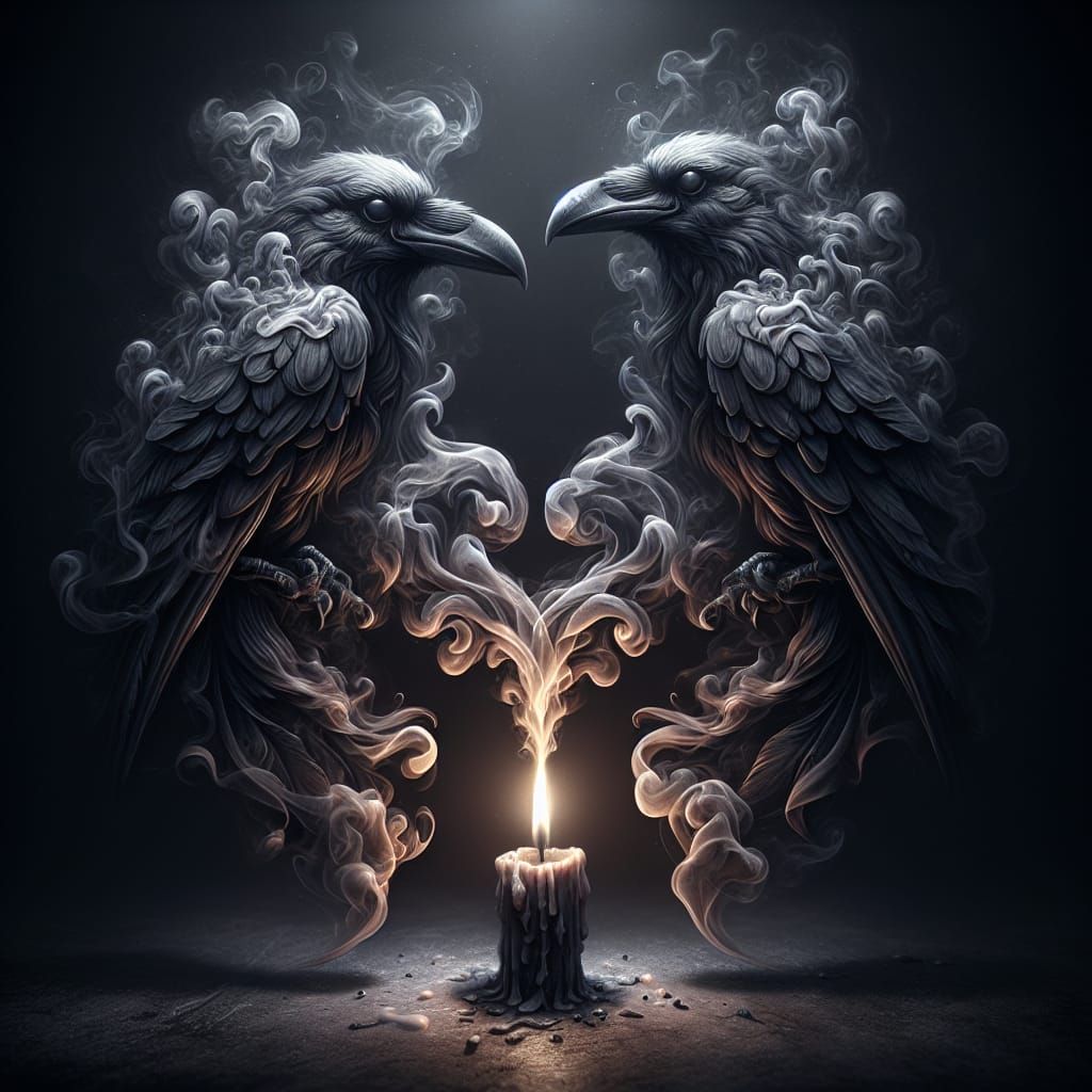 Raven Tattoo Design: Smoke Heart in Dim Light