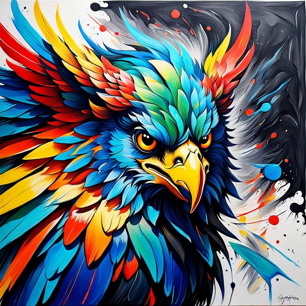 Abstract Gryphon Painting in Complementary Colors
