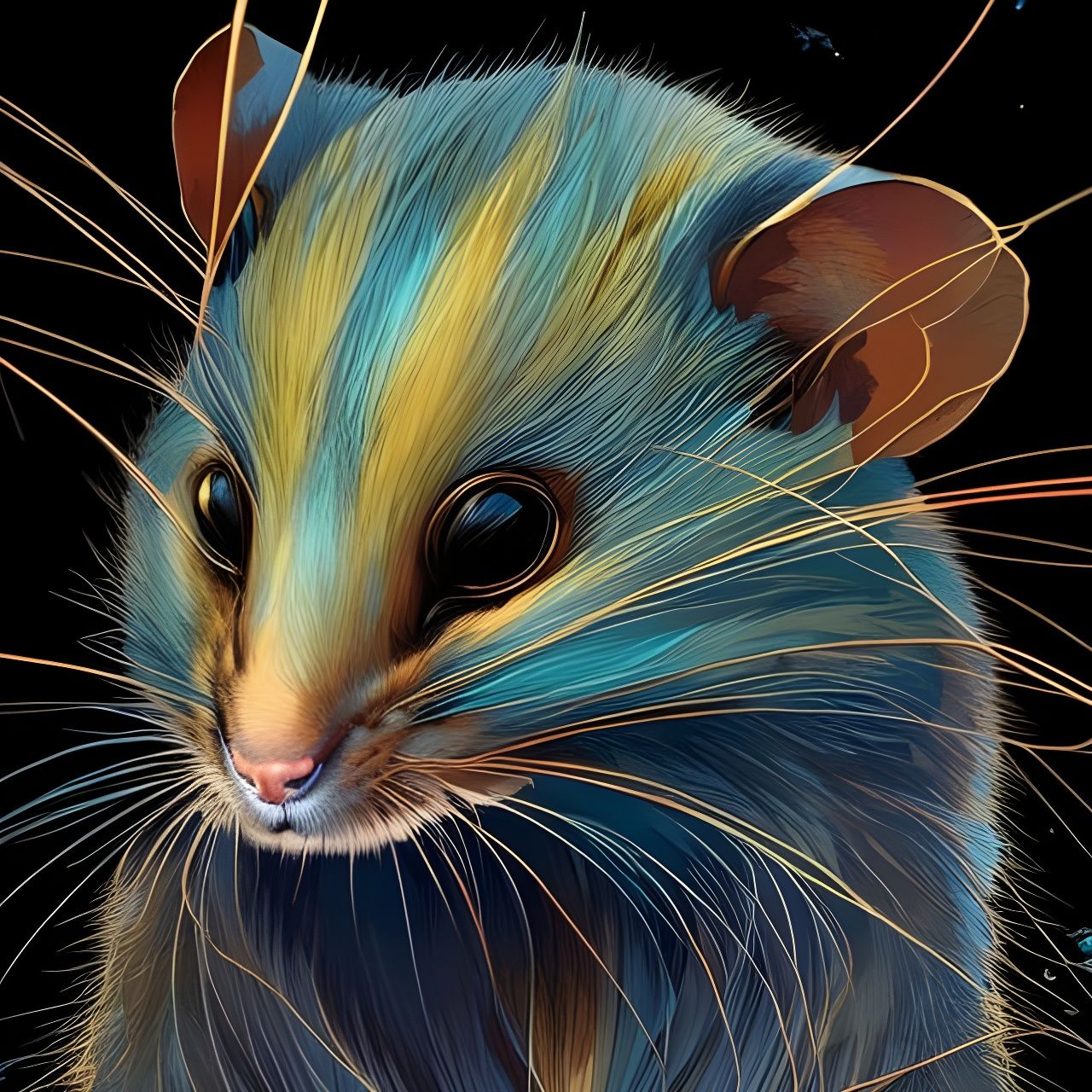 Dormouse Portrait with Golden Outlines, Digital Art