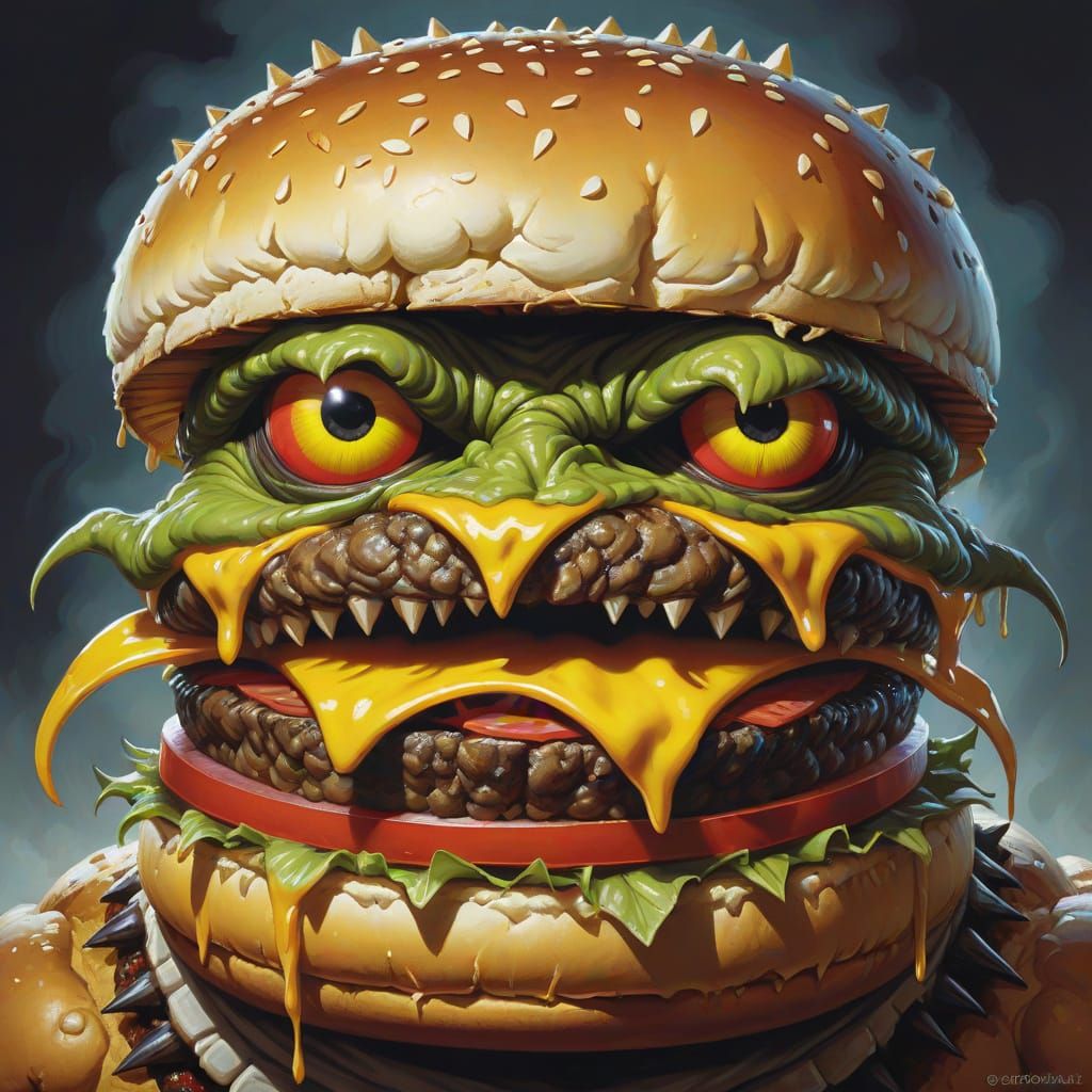 Cheeseburger Monster with Fangs, Gygax Style