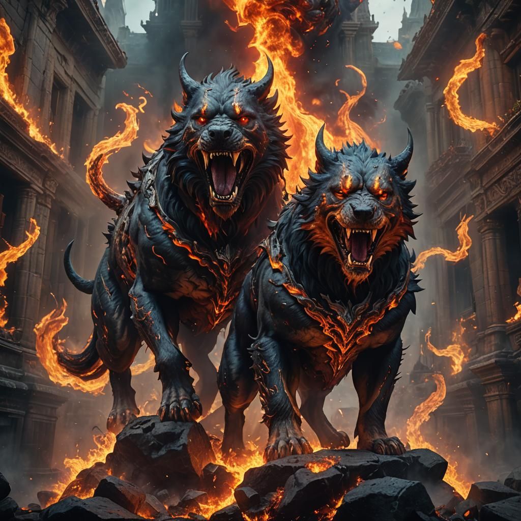 Fiery Cerberus Fantasy Concept Art