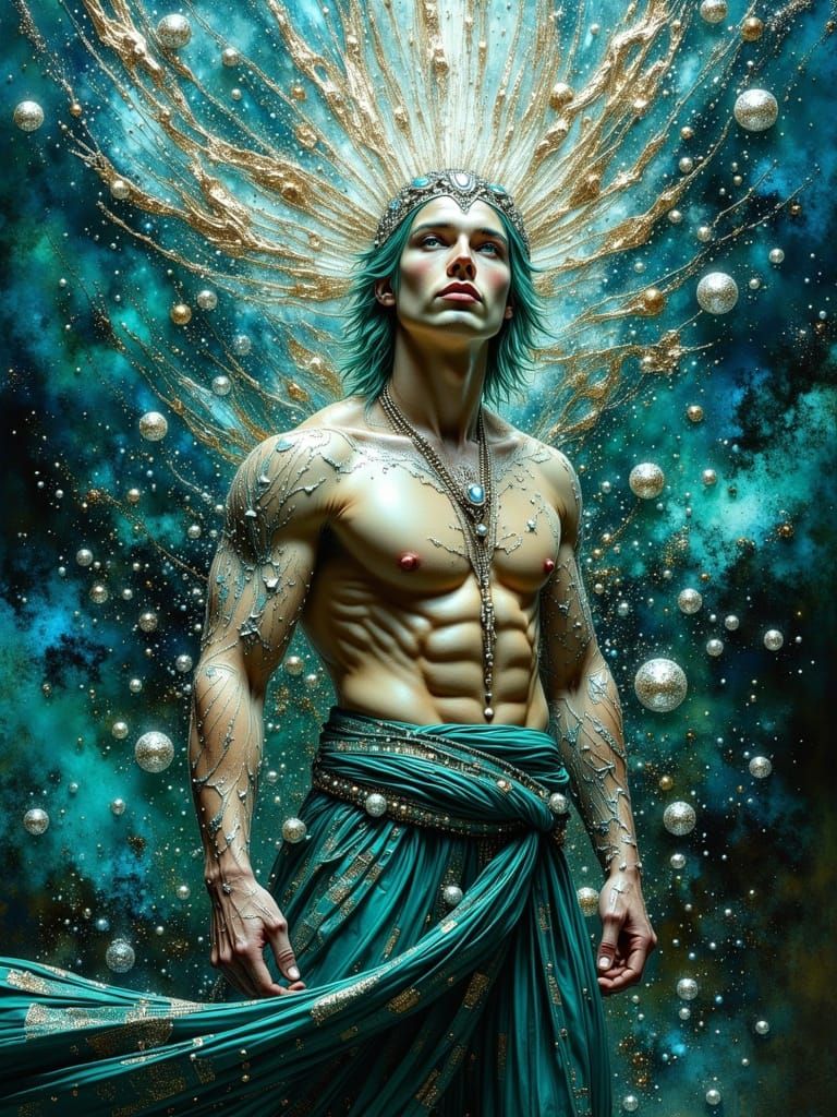 Underwater Poseidon in Tamara de Lempicka Style