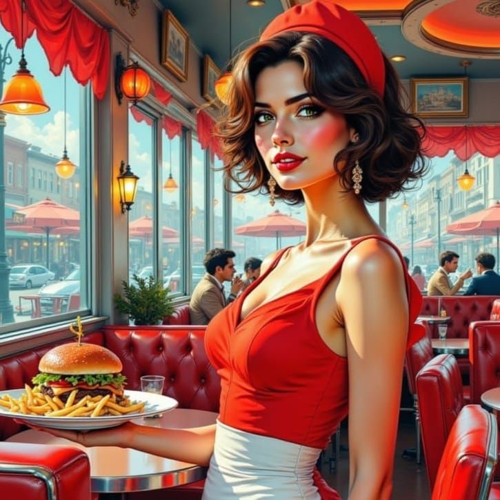 Nashville Diner Scene as Impressionistic Painting