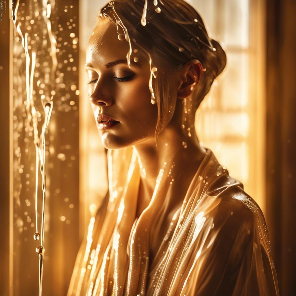 Art Deco Woman in Golden Shower Light