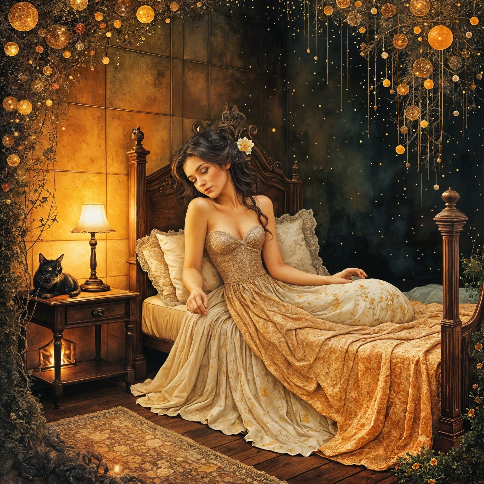 Cozy Night: Woman in Art Nouveau Style