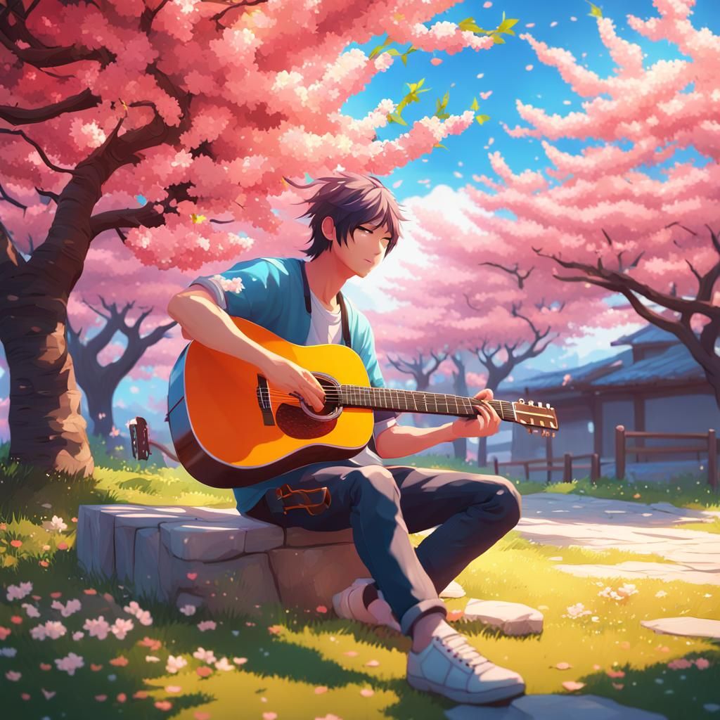 Man Under Peach Tree: Vibrant Anime 3D Art
