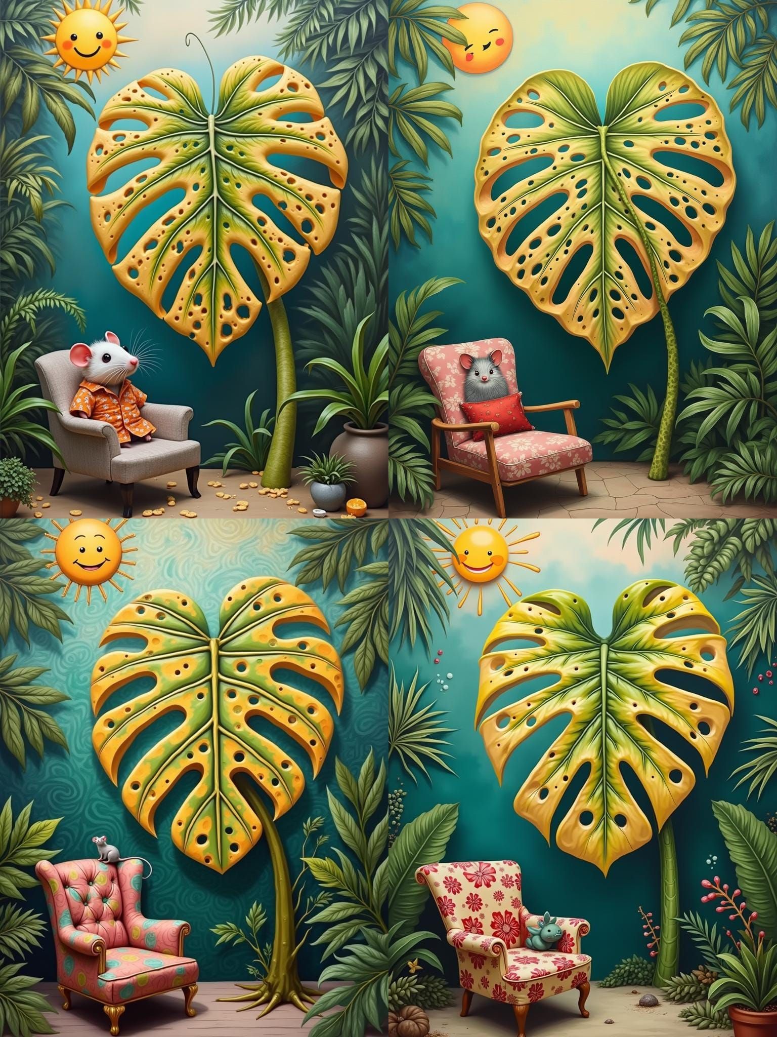 Surreal Swiss Cheese Monstera Plant: Oil Painting