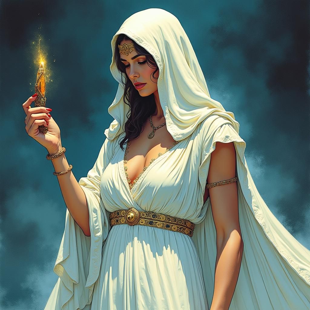 Greek Myth Woman Holds Object in Comic Book Style