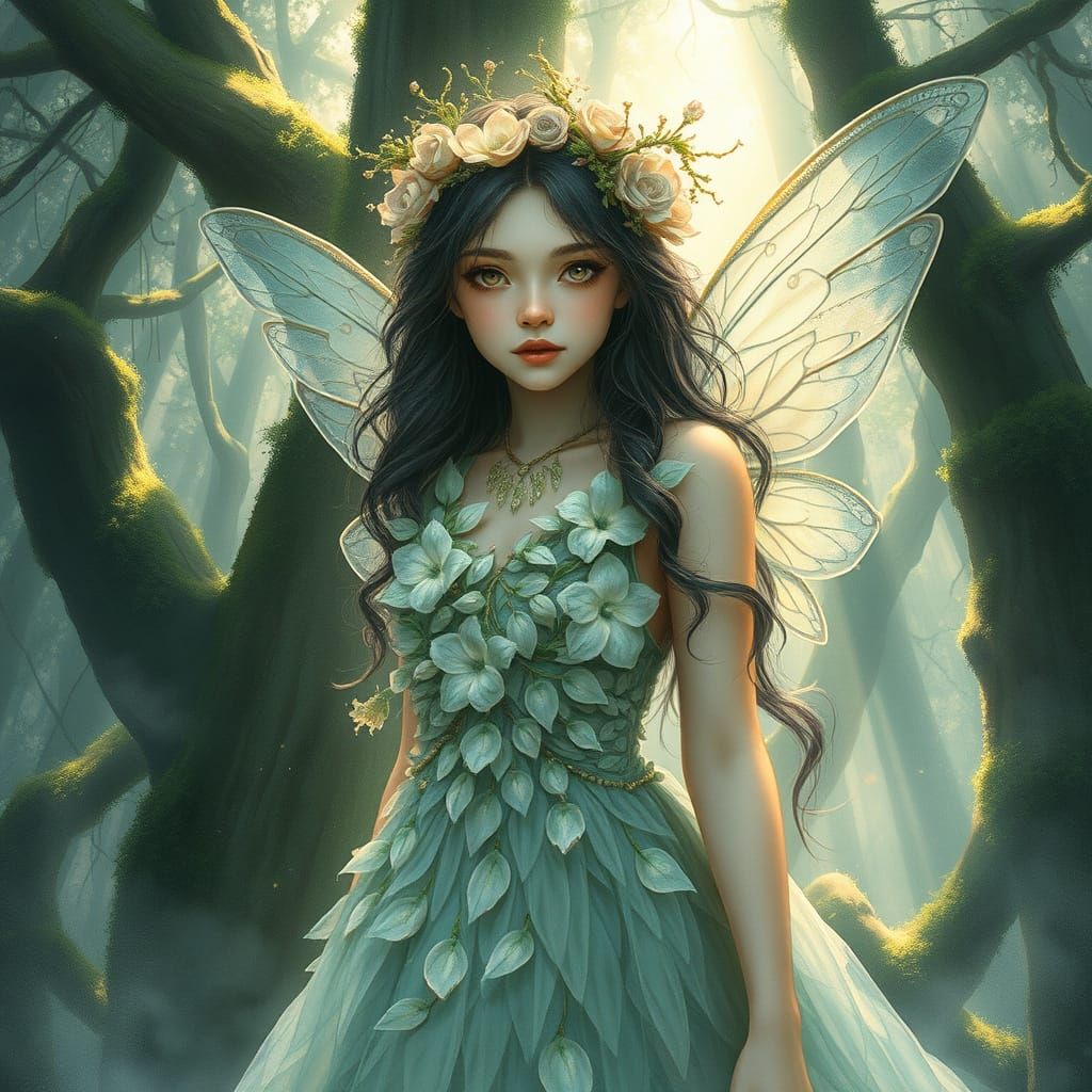 Ethereal Forest Fairy With Glass Petal Dress