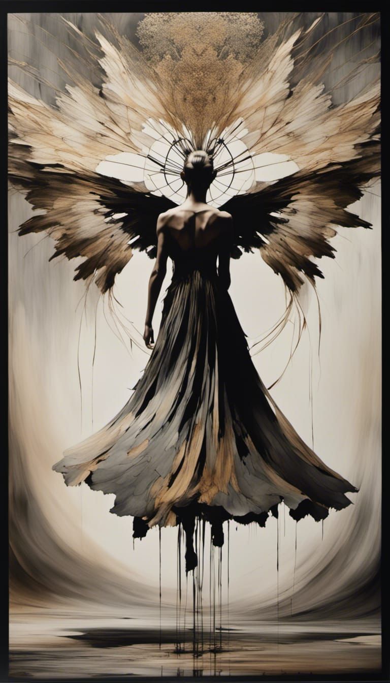 <lora:Woodsplash:1.0> Angel caught in a dream catcher