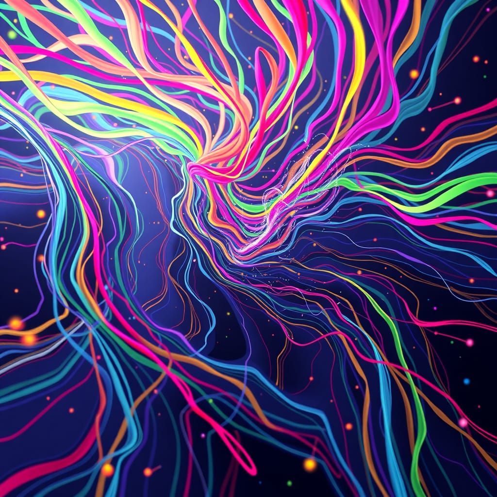 Abstract Colorful Lines and Squares in Detailed Matte Painti...