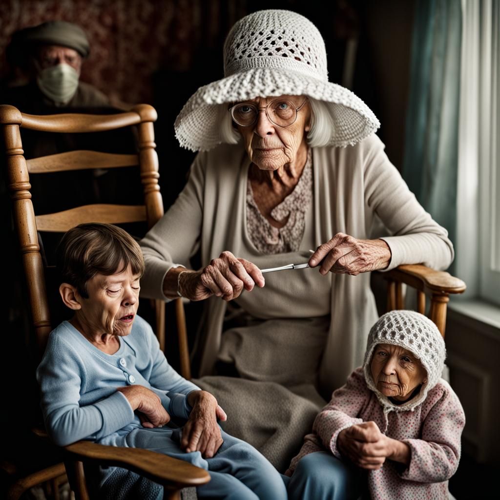 Heartbreaking Portrait of an Old Woman Crocheting