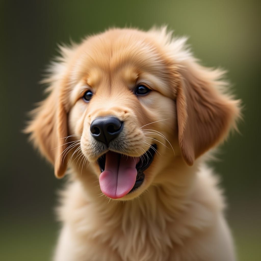Fluffy Golden Retriever Puppy Winks Playfully