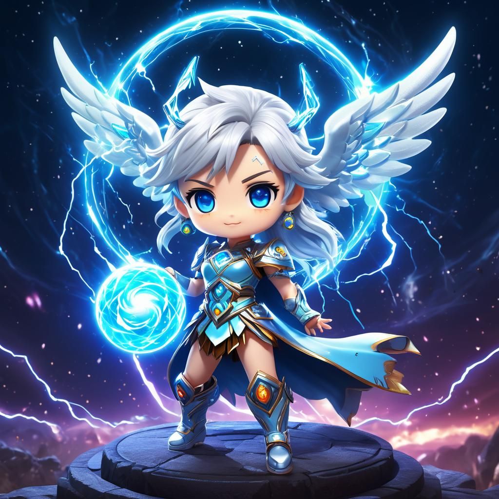 Chibi Angel Goddess Casting Electric Orbs