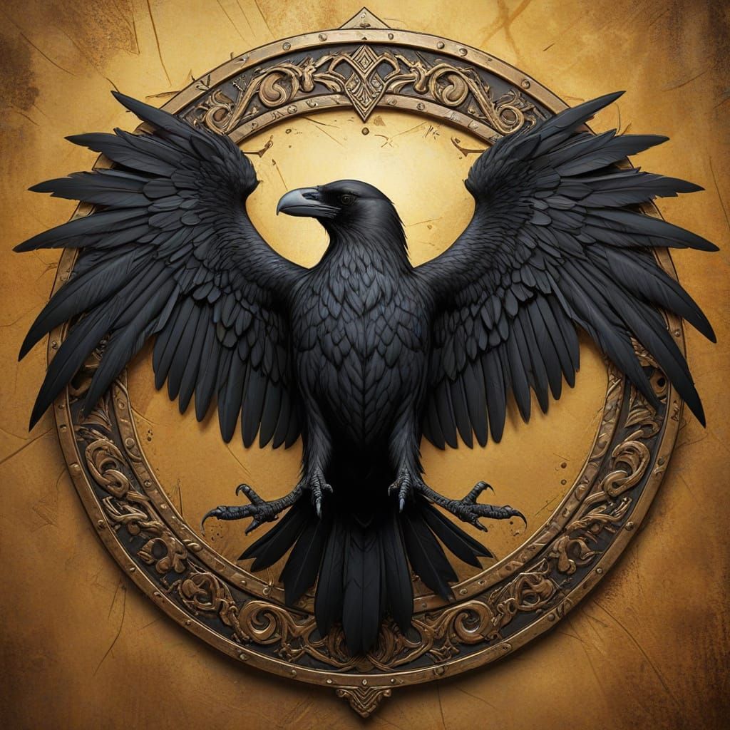 Medieval Shield with Black Raven Rampant