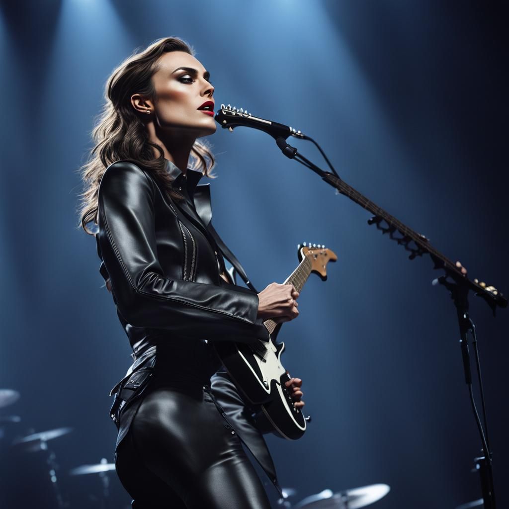 Hyperrealistic Rockstar Model Portrait with Guitar