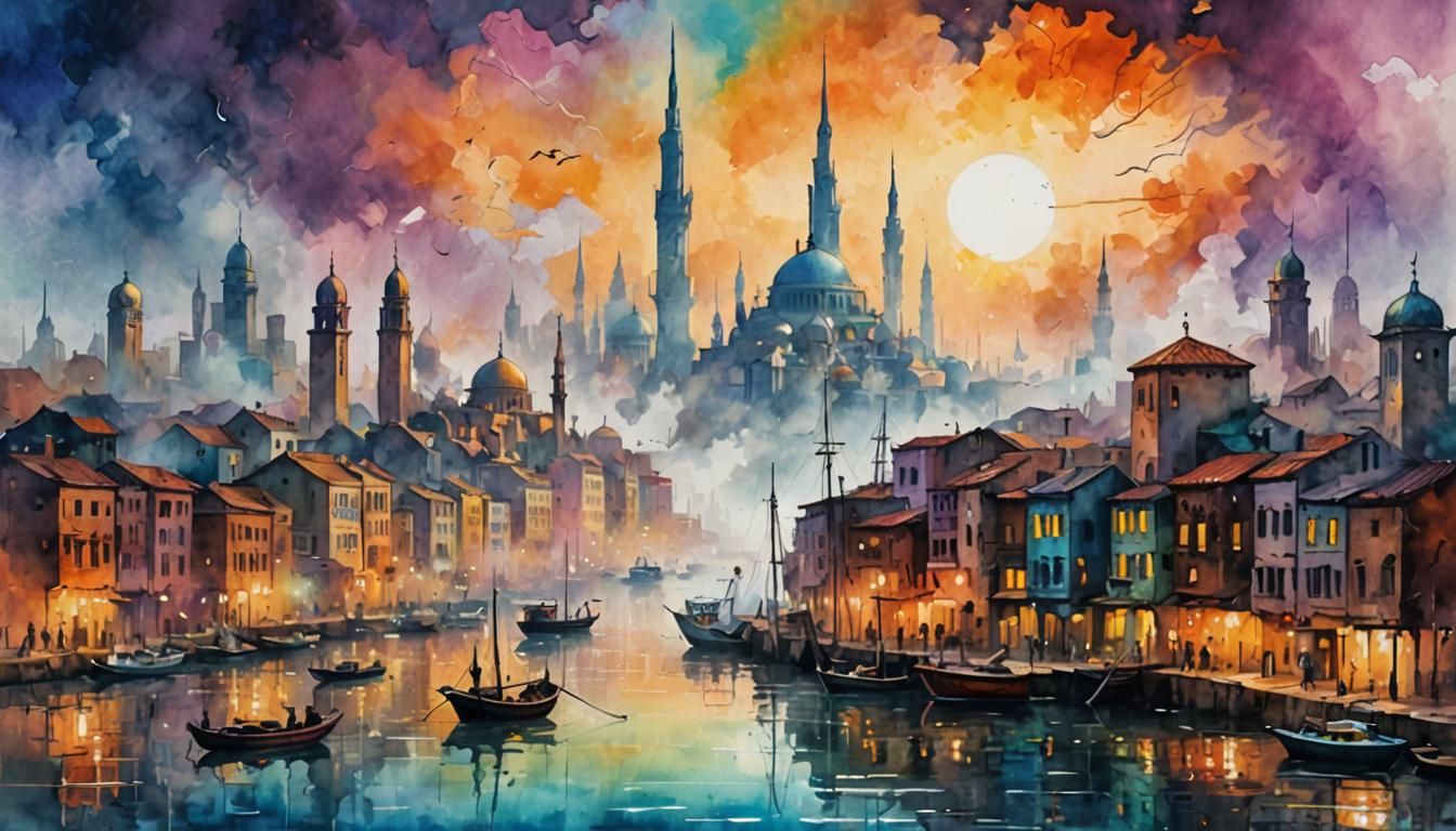 Futuristic Middle Eastern Cityscape in Dense Fog