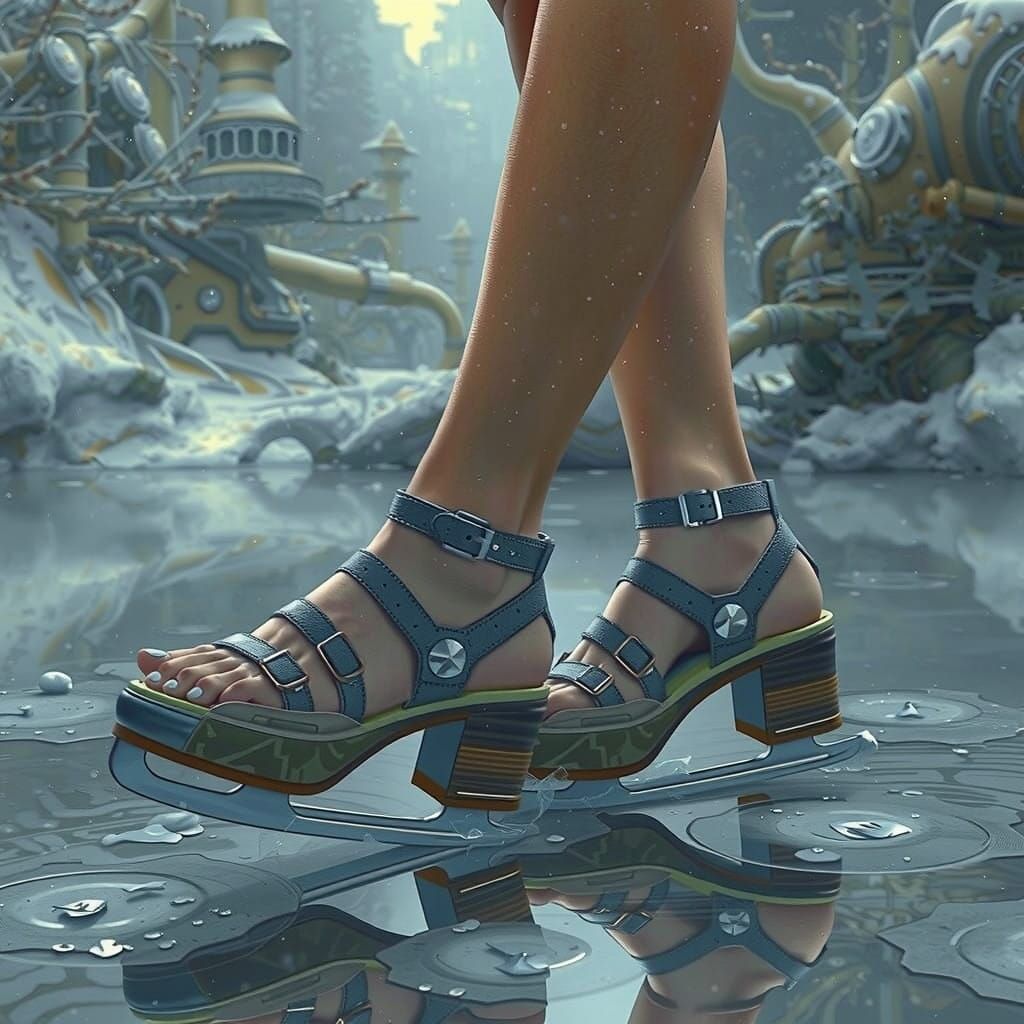 Ethereal Woman Ice Skates in Dreamlike Winter Scene