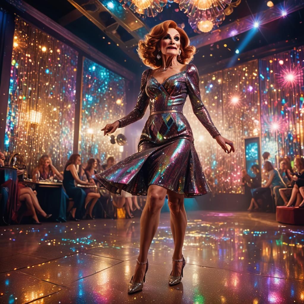 Crossdresser on Dance Floor in Vibrant Digital Art
