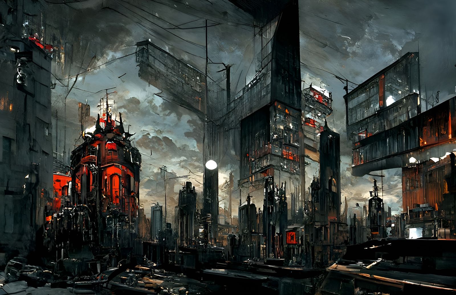 Dystopian Cityscape by Enki Bilal in Brutalist Style