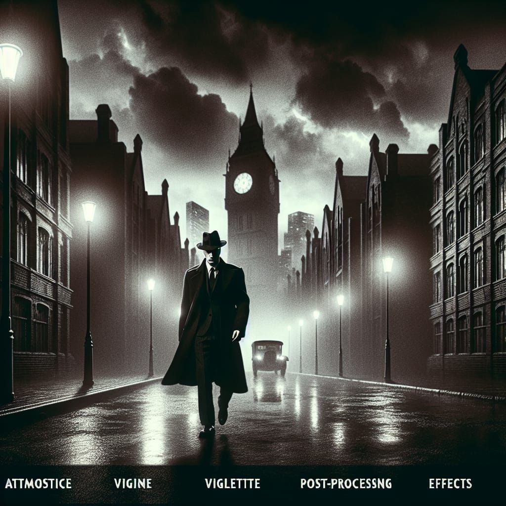 Noir Gentleman in Dark City Street Scene