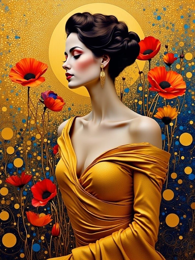 Golden Woman Portrait in Impressionistic Style