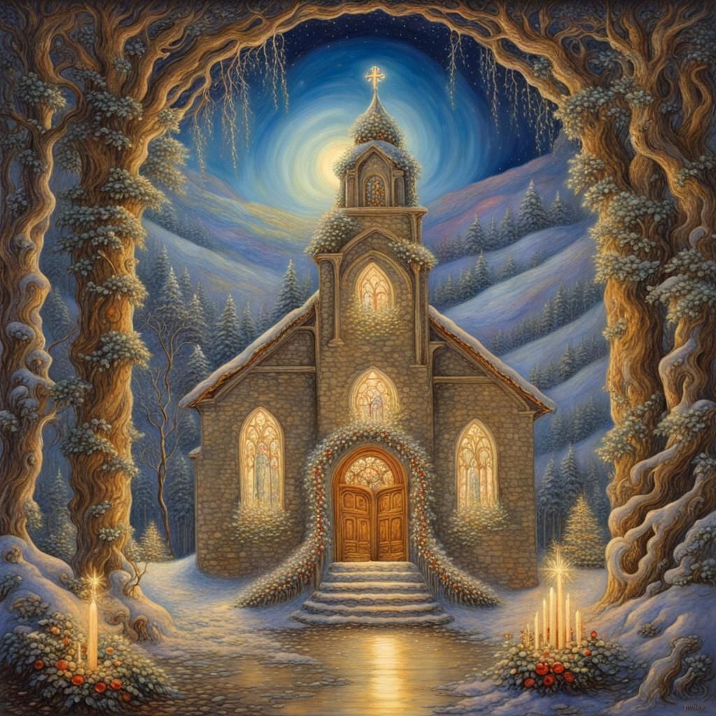 Christmas Church Decorated in a Whimsical Style