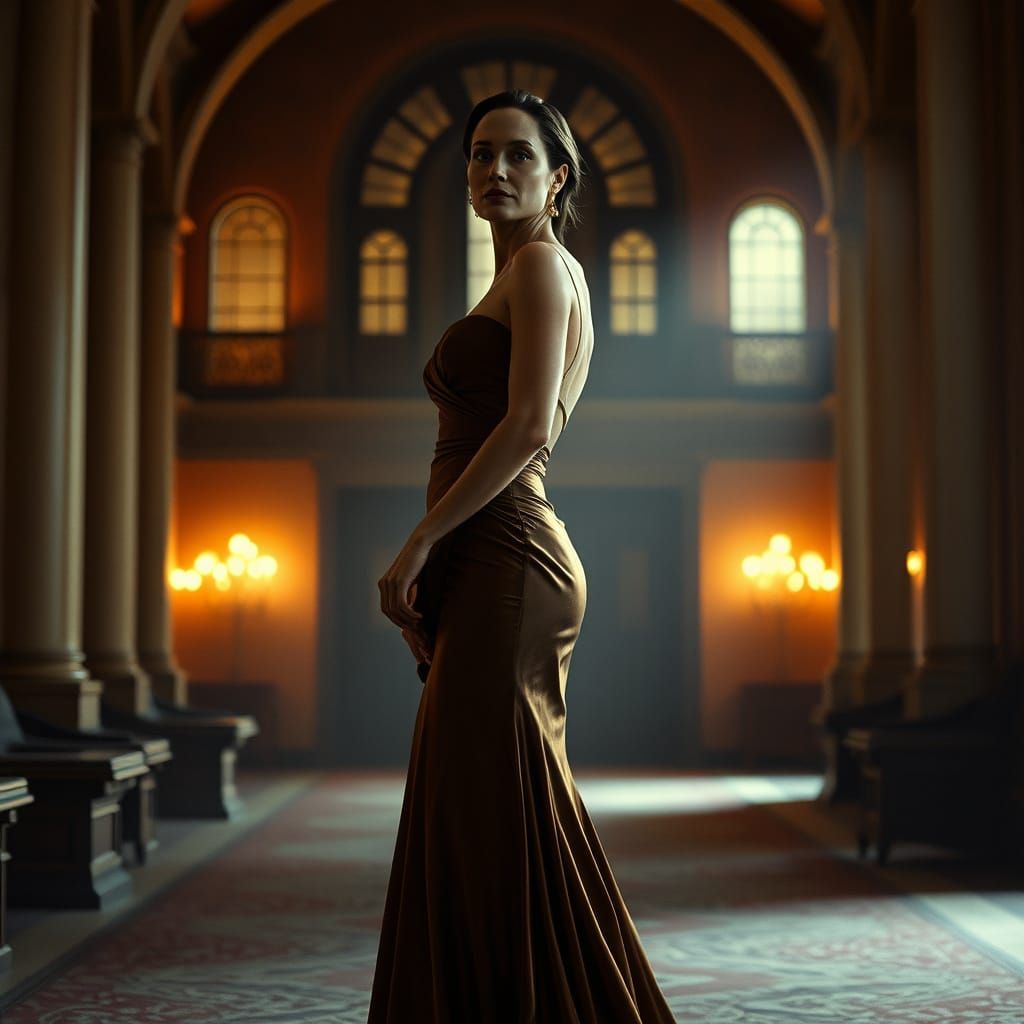Elegant Angelina Jolie in Old-World Hollywood Glamour