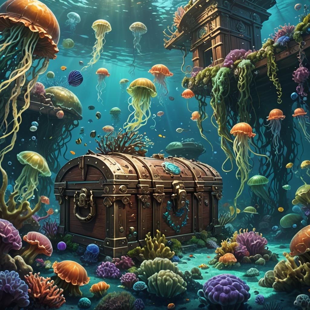 Treasure chest at the bottom of the ocean