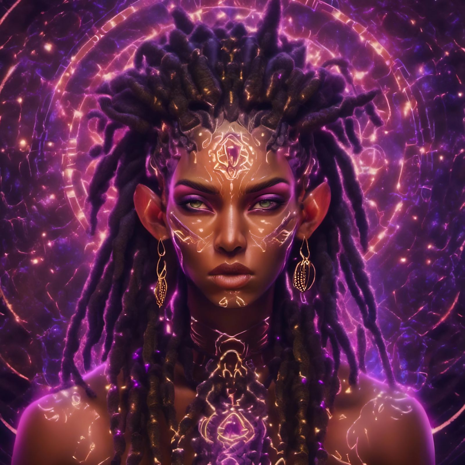 Hyperrealistic Cassiopeian Interdimensional Being with Runes