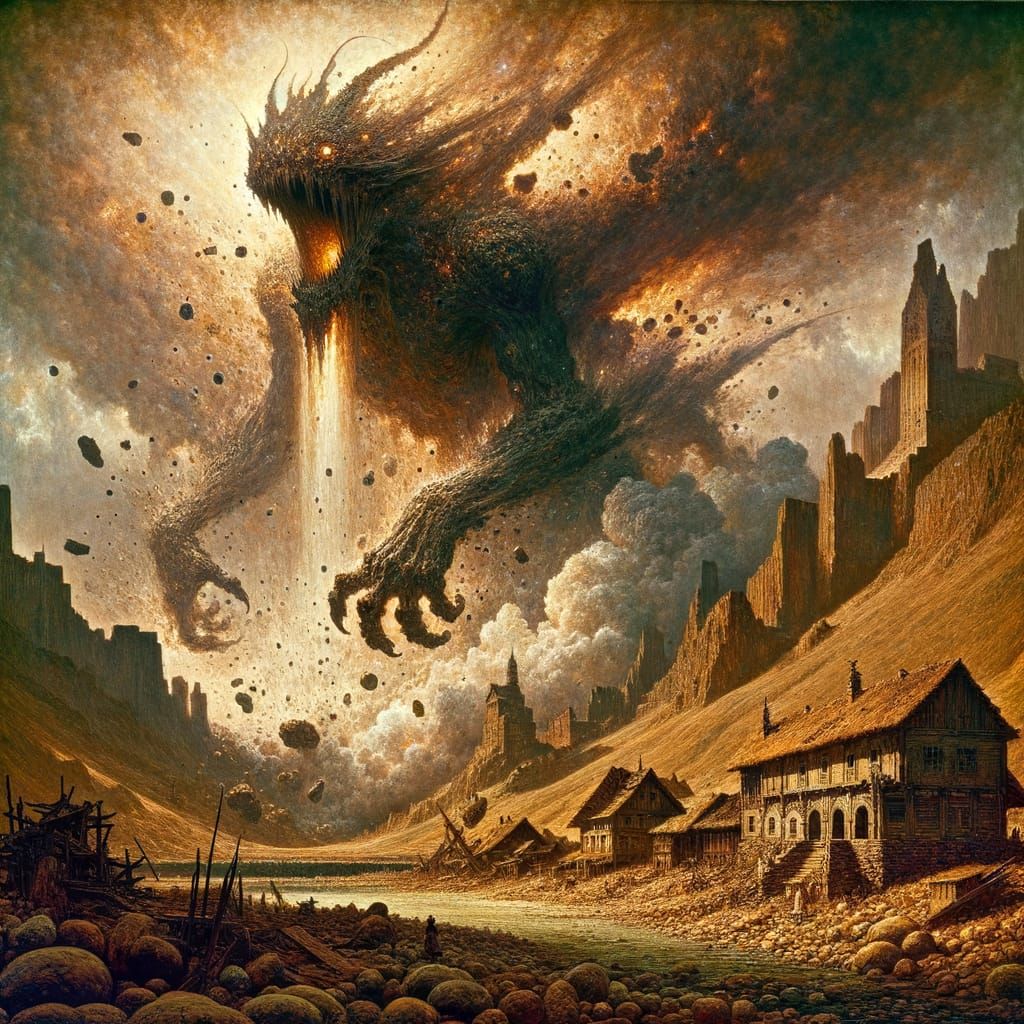 Surreal Pre-Raphaelite-Style Monster Emerges from Arid Lands...