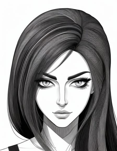 Monochrome Line Art Portrait in Black and White