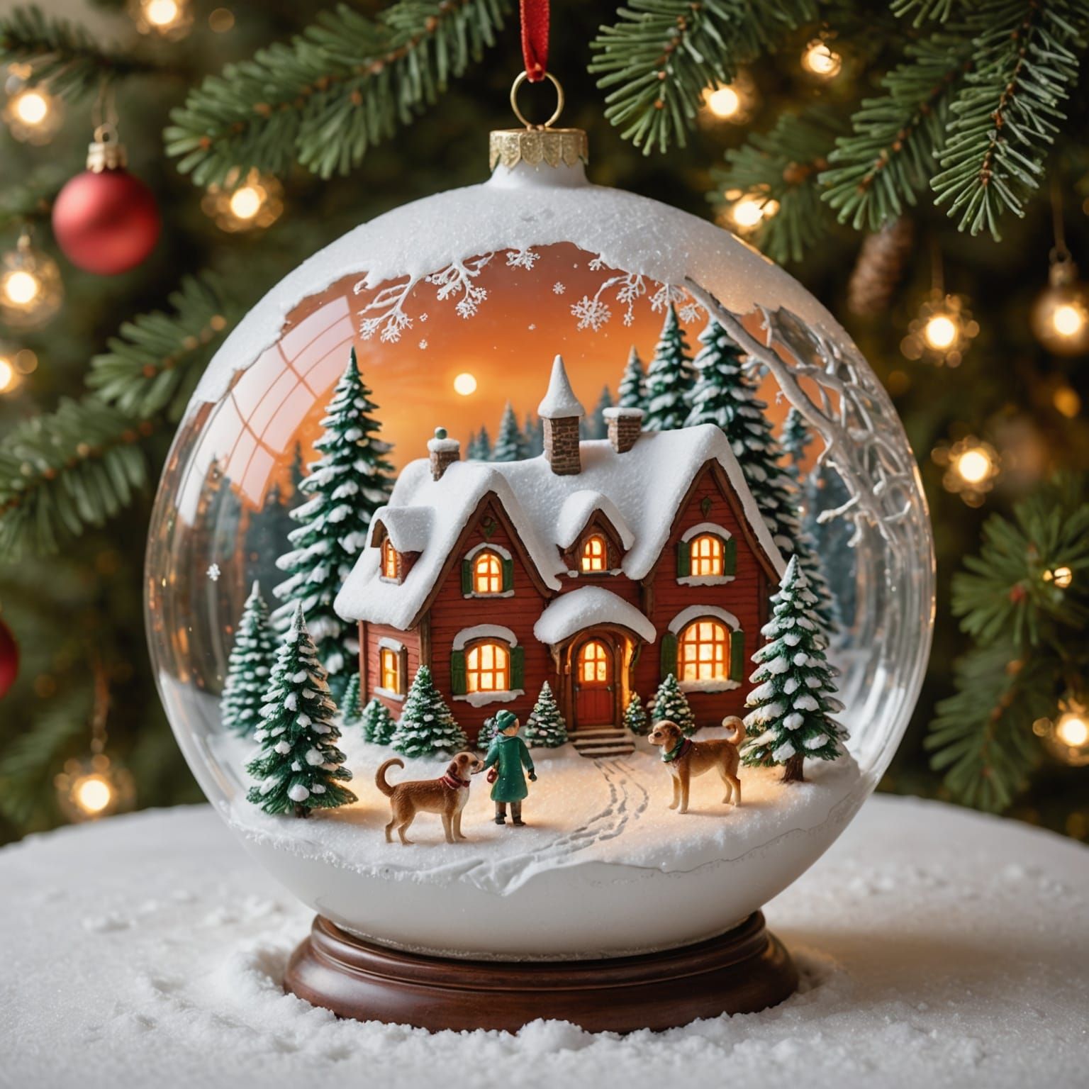 Magical Christmas Glass Ball with Winter Scene and Glowing C...