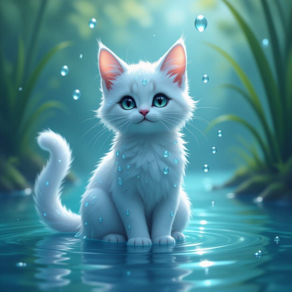 Ethereal Water Cat in Aquatic Dreamscape