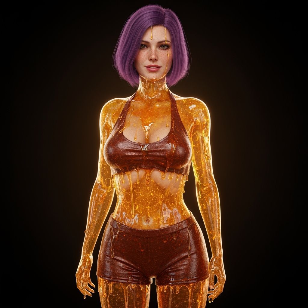 Woman Made of Dripping Honey in Golden Hour