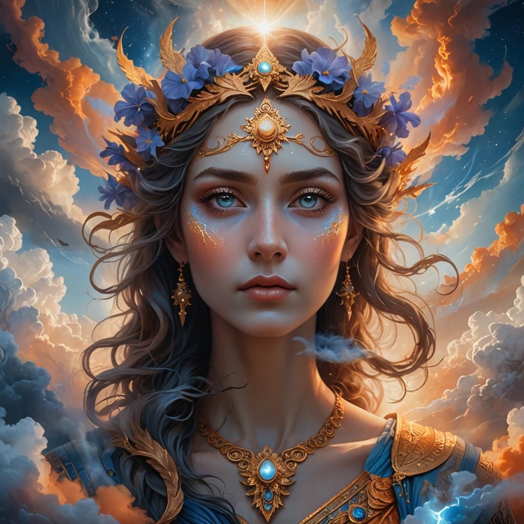 Celestial Sky Goddess Portrait in Fantasy Art Style