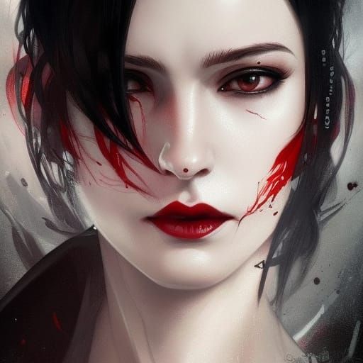 Pale Vampire Woman Portrait in Hyperdetailed Digital Art
