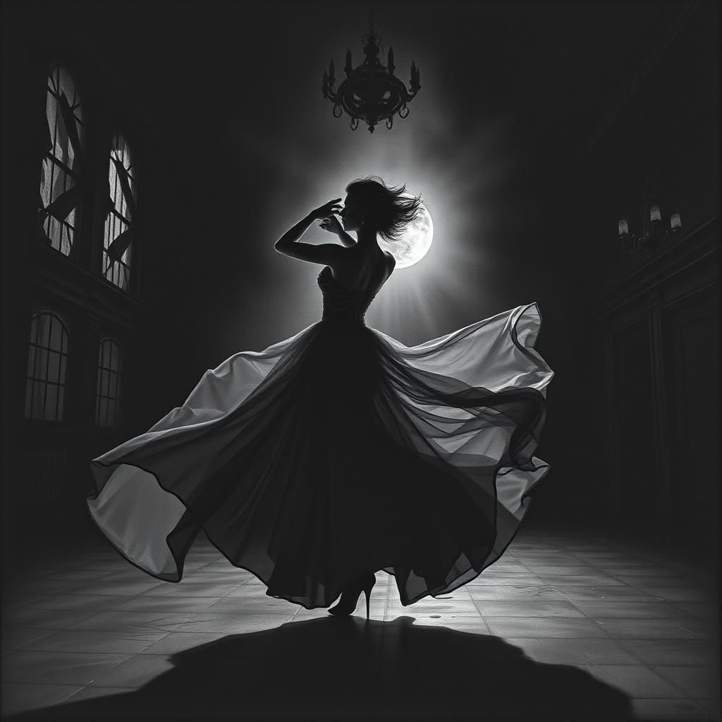 Haunting Ballroom Dance: Ethereal Woman, Tormented Man