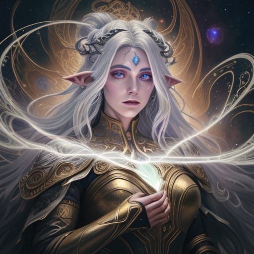 Ethereal Cosmic Heroine with Starlight Aura