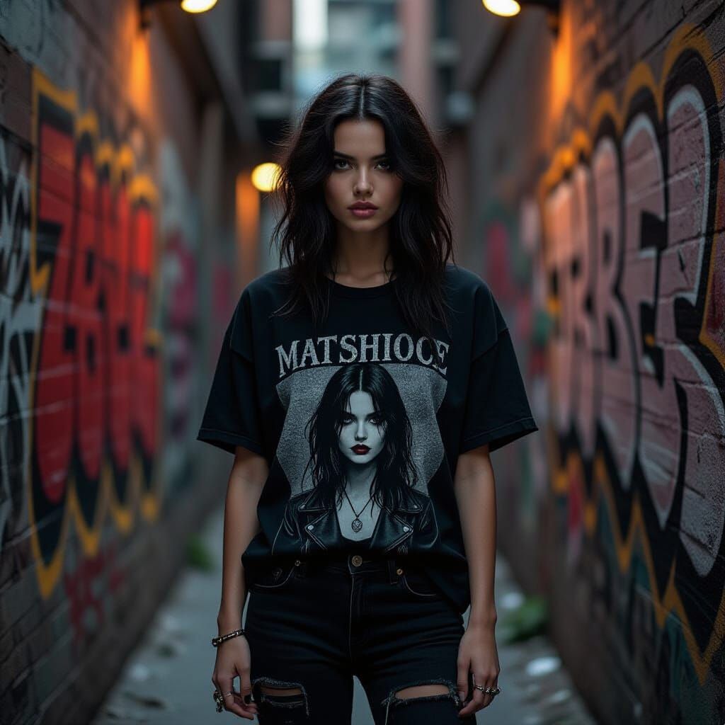 Gothic Grunge Girl in Moody Urban Alley