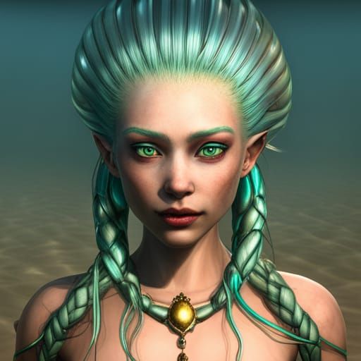 Underwater Queen: Turquoise Beauty with Gold Eyes