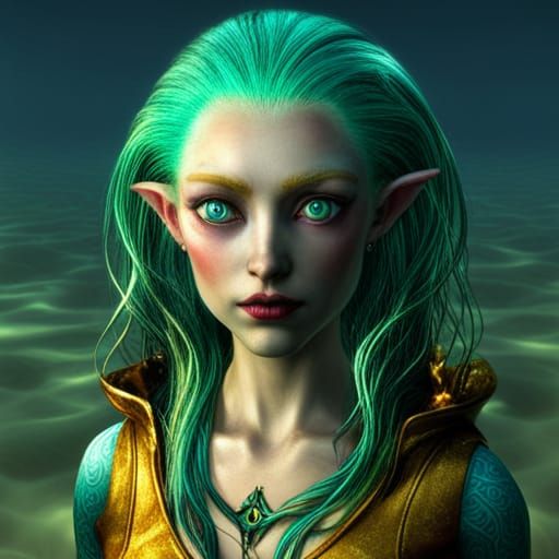 Underwater Queen with Turquoise Skin and Gold Eyes