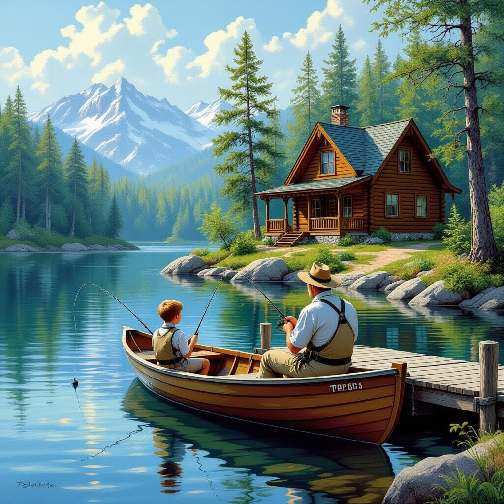 Father and Son Fishing on a Summer Day