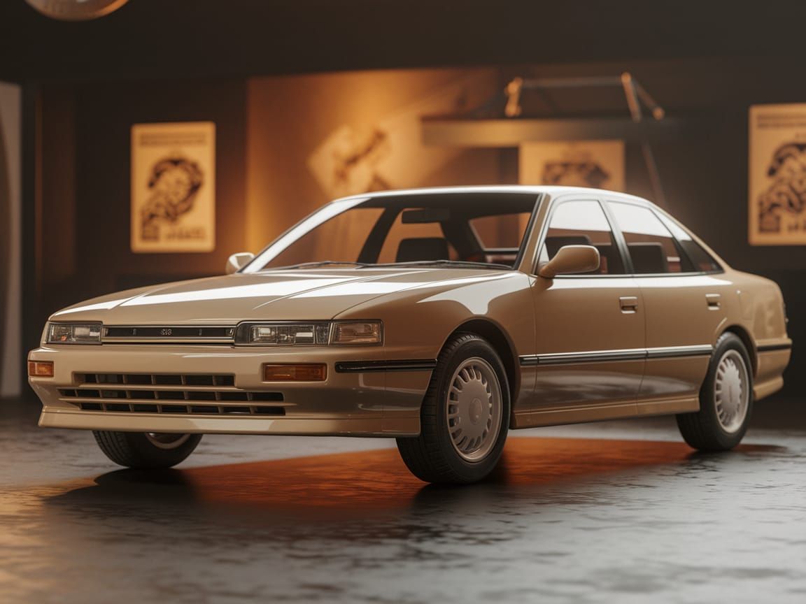 Sleek 90s Japanese Family Sedan Showcased in Studio Lighting