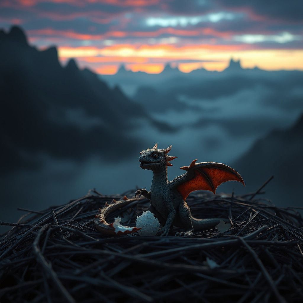 Lonely Dragon Hatchling in Abandoned Nest